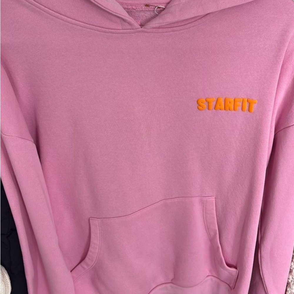 Pink Oversized Hoodie with Long Sleeves and Orange Text